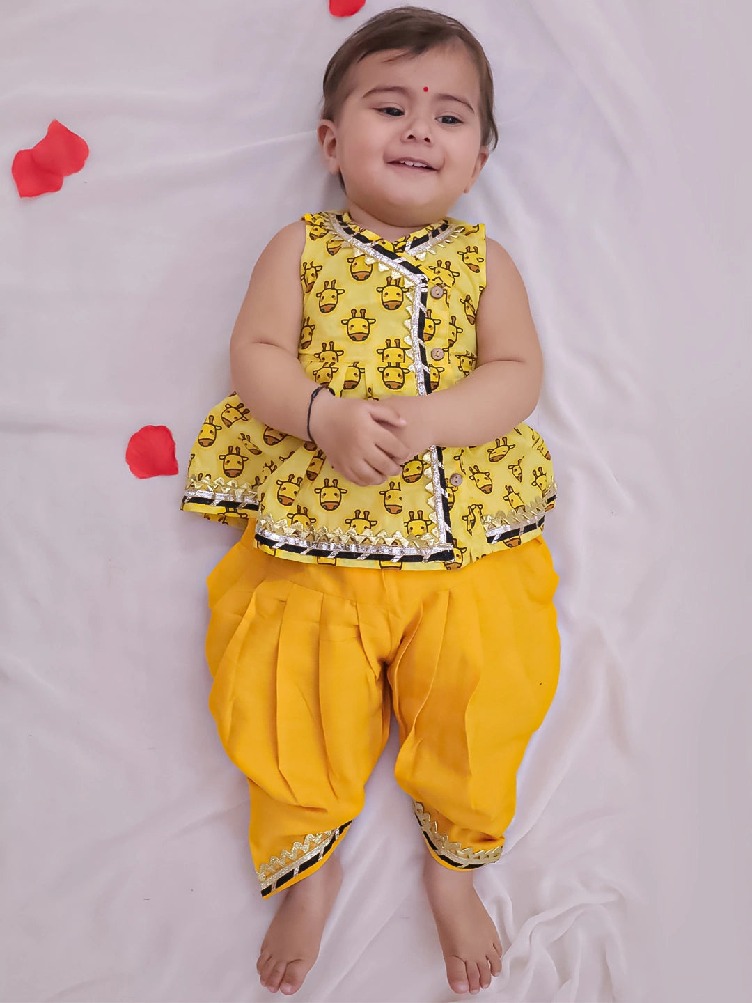 BownBee Pure Cotton Printed Kurti With Dhoti For Girls