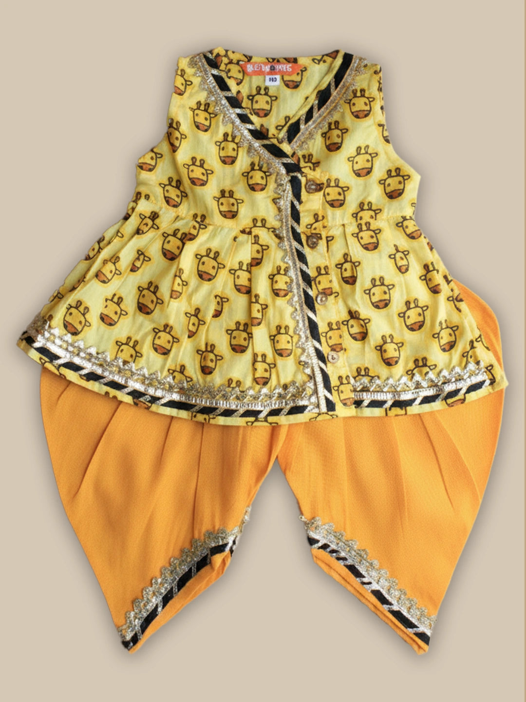 BownBee Pure Cotton Printed Kurti With Dhoti For Girls