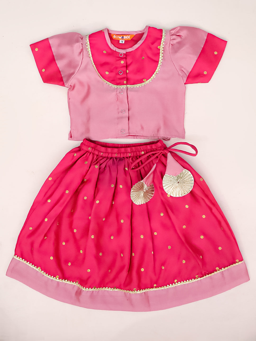 BownBee Festive Puff Sleeves Silk Lehenga Choli For Infant Girls