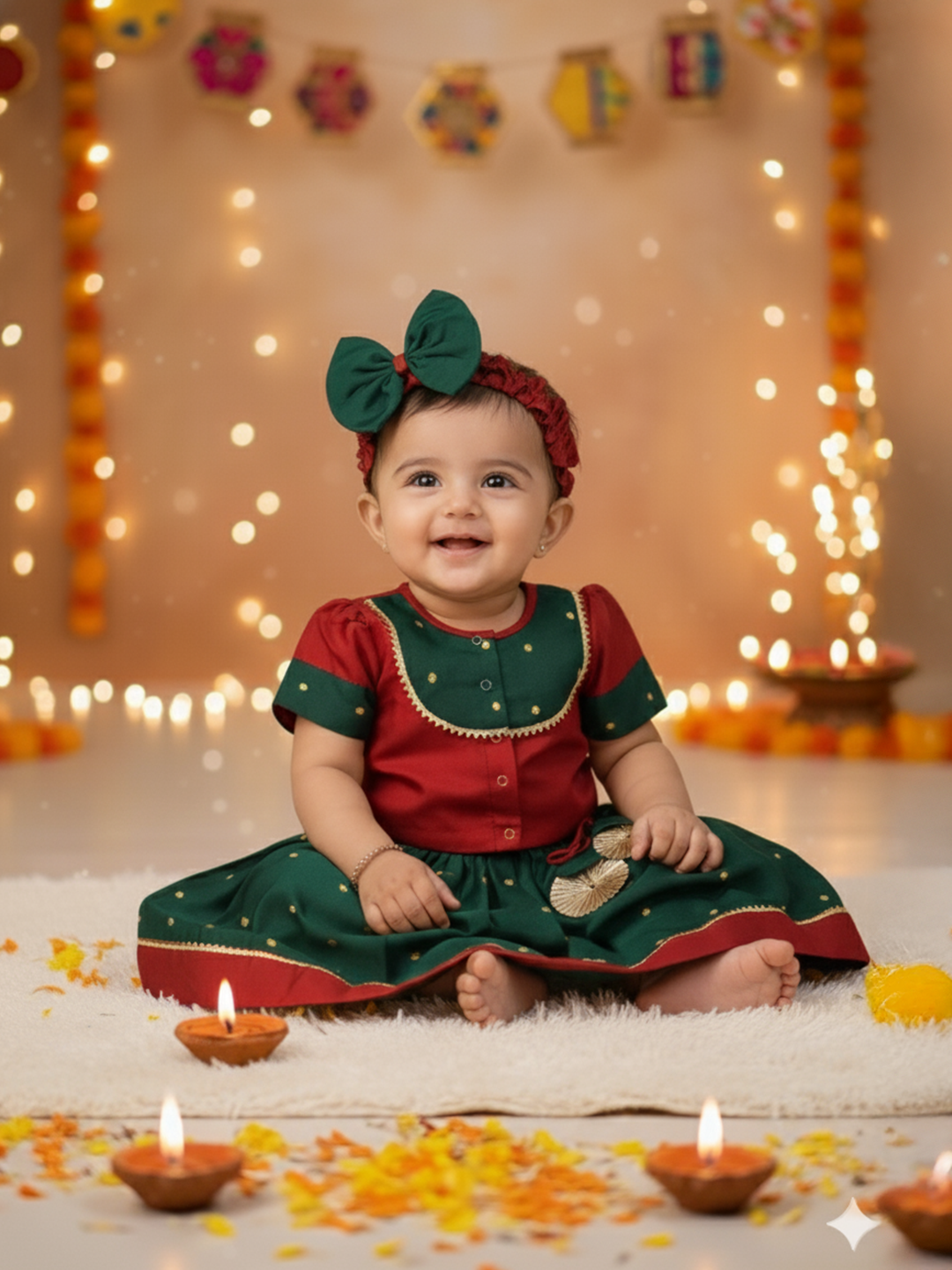 BownBee Festive Puff Sleeves Silk Lehenga Choli For Infant Girls