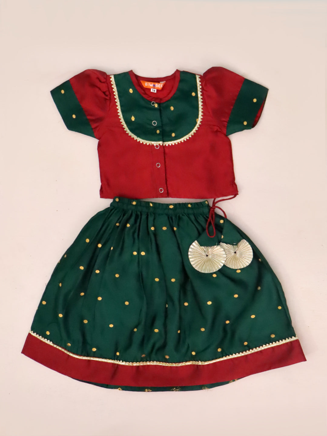 BownBee Festive Puff Sleeves Silk Lehenga Choli For Infant Girls