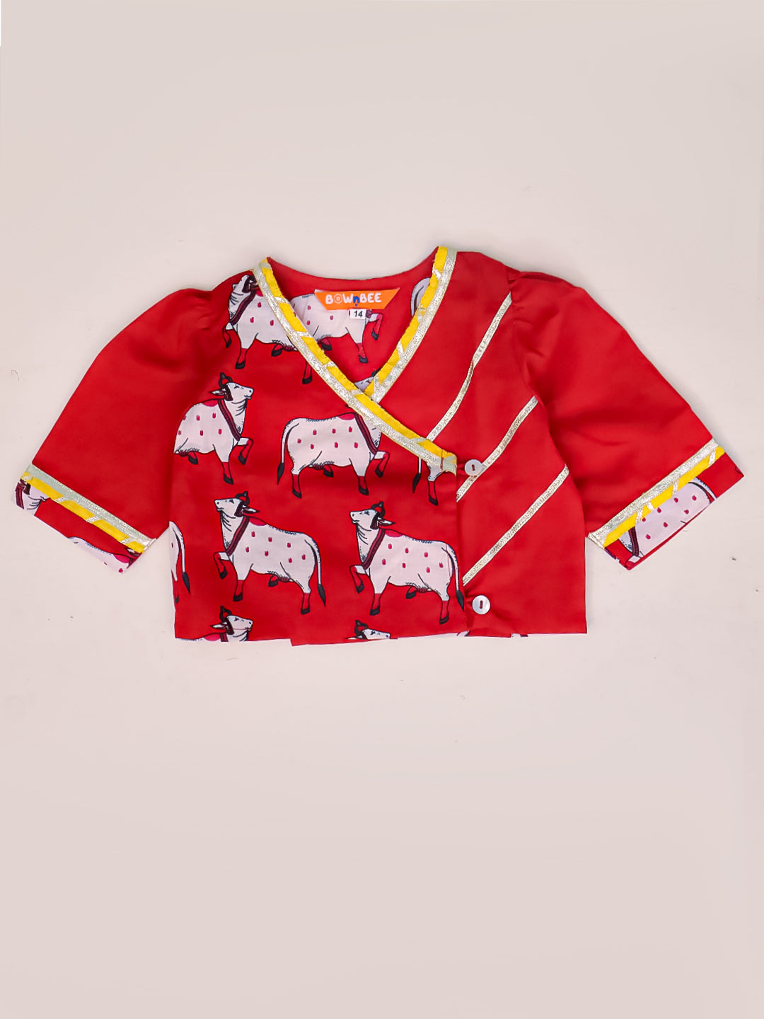 BownBee Pure Cotton Pichwai Print Lehenga Choli Set For Infant Girls - Red