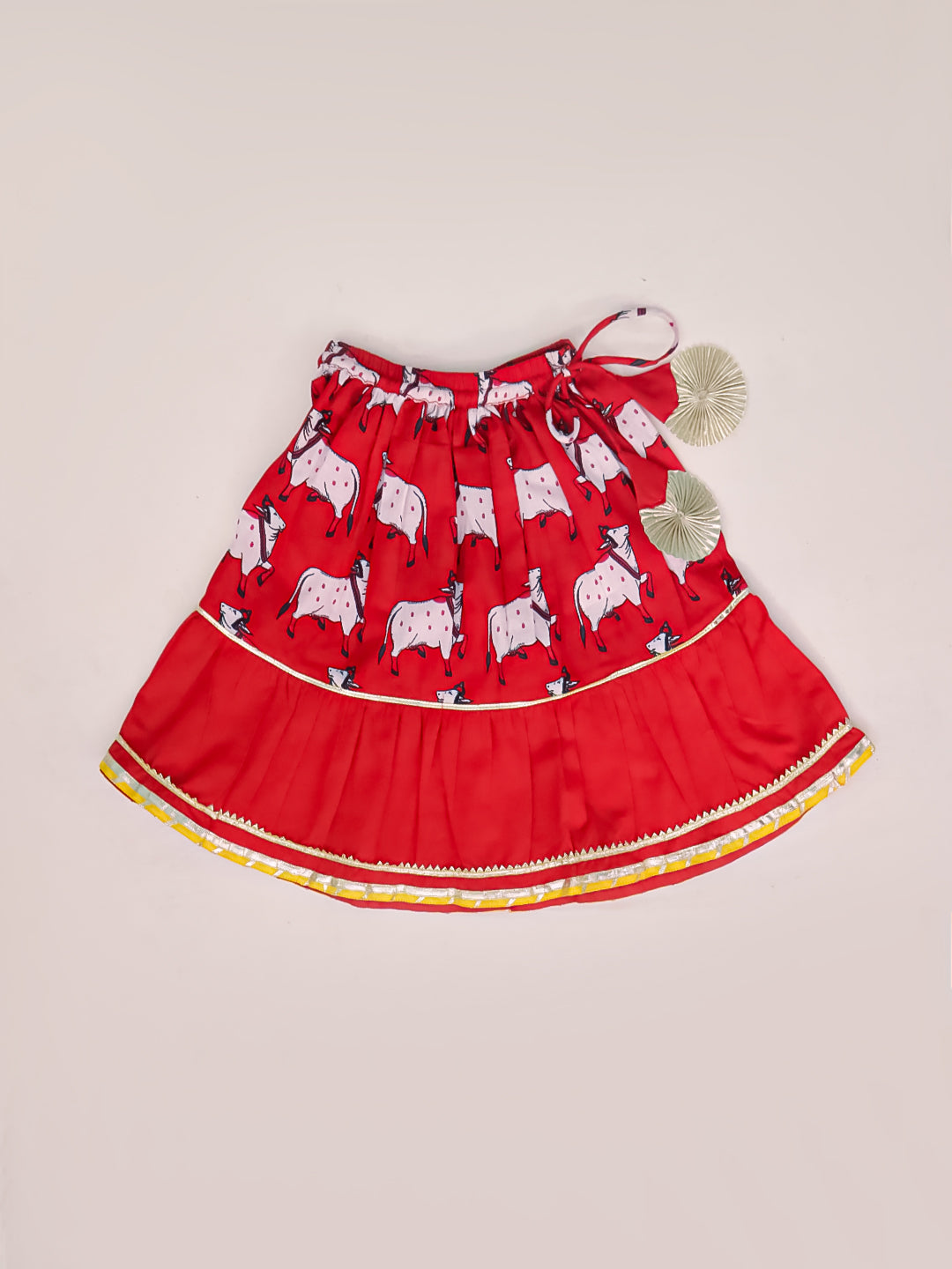 BownBee Pure Cotton Pichwai Print Lehenga Choli Set For Infant Girls - Red
