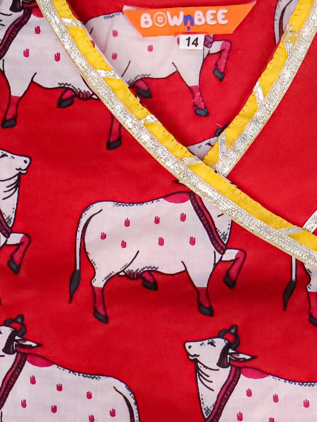 BownBee Pure Cotton Pichwai Print Lehenga Choli Set For Infant Girls - Red