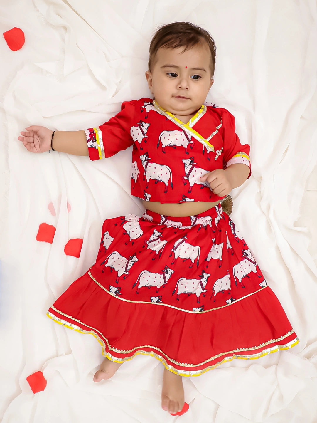 BownBee Pure Cotton Pichwai Print Lehenga Choli Set For Infant Girls
