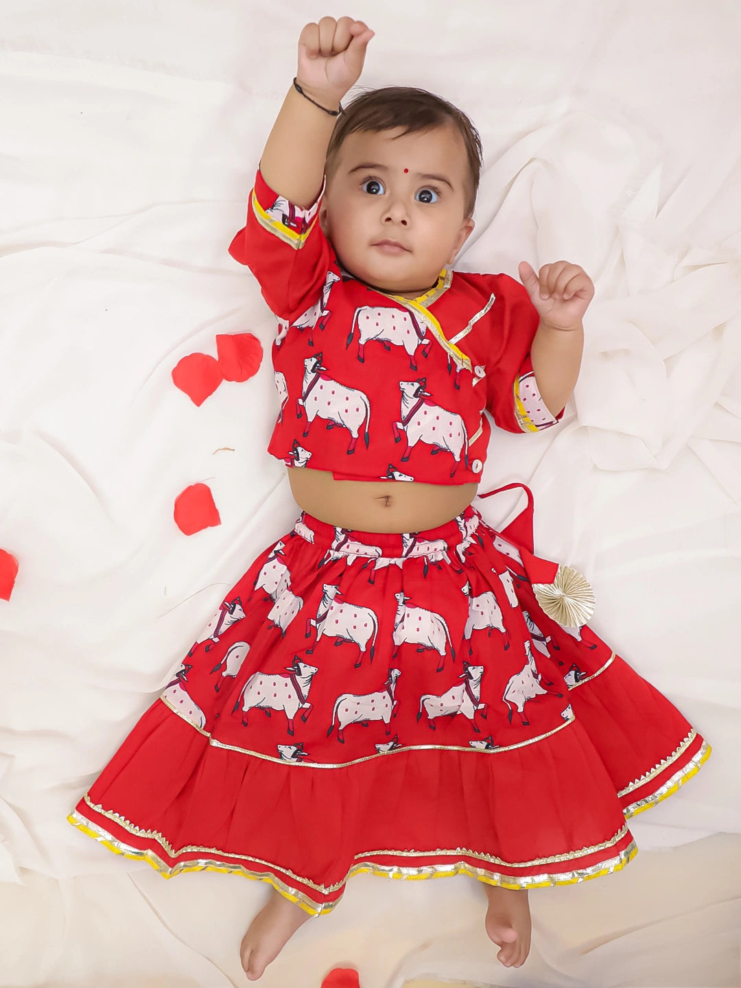 BownBee Pure Cotton Pichwai Print Lehenga Choli Set For Infant Girls