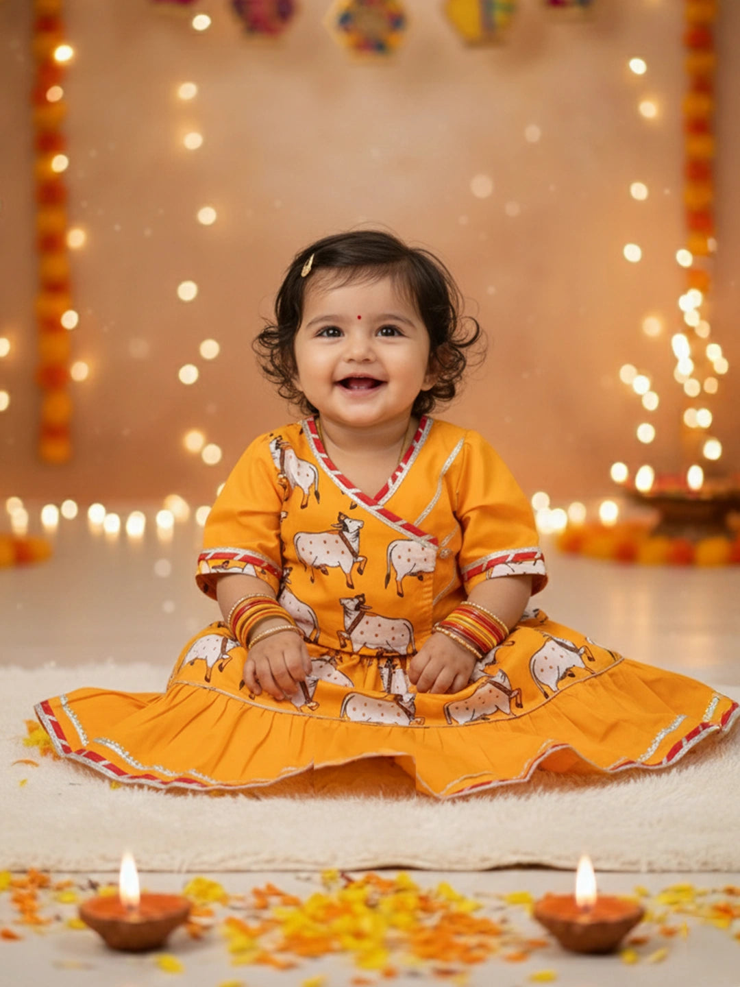 BownBee Pure Cotton Pichwai Print Lehenga Choli Set For Infant Girls