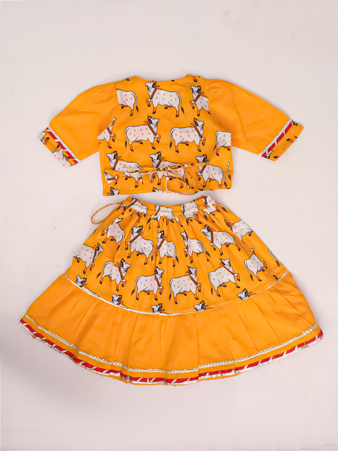 BownBee Pure Cotton Pichwai Print Lehenga Choli Set For Infant Girls - Red