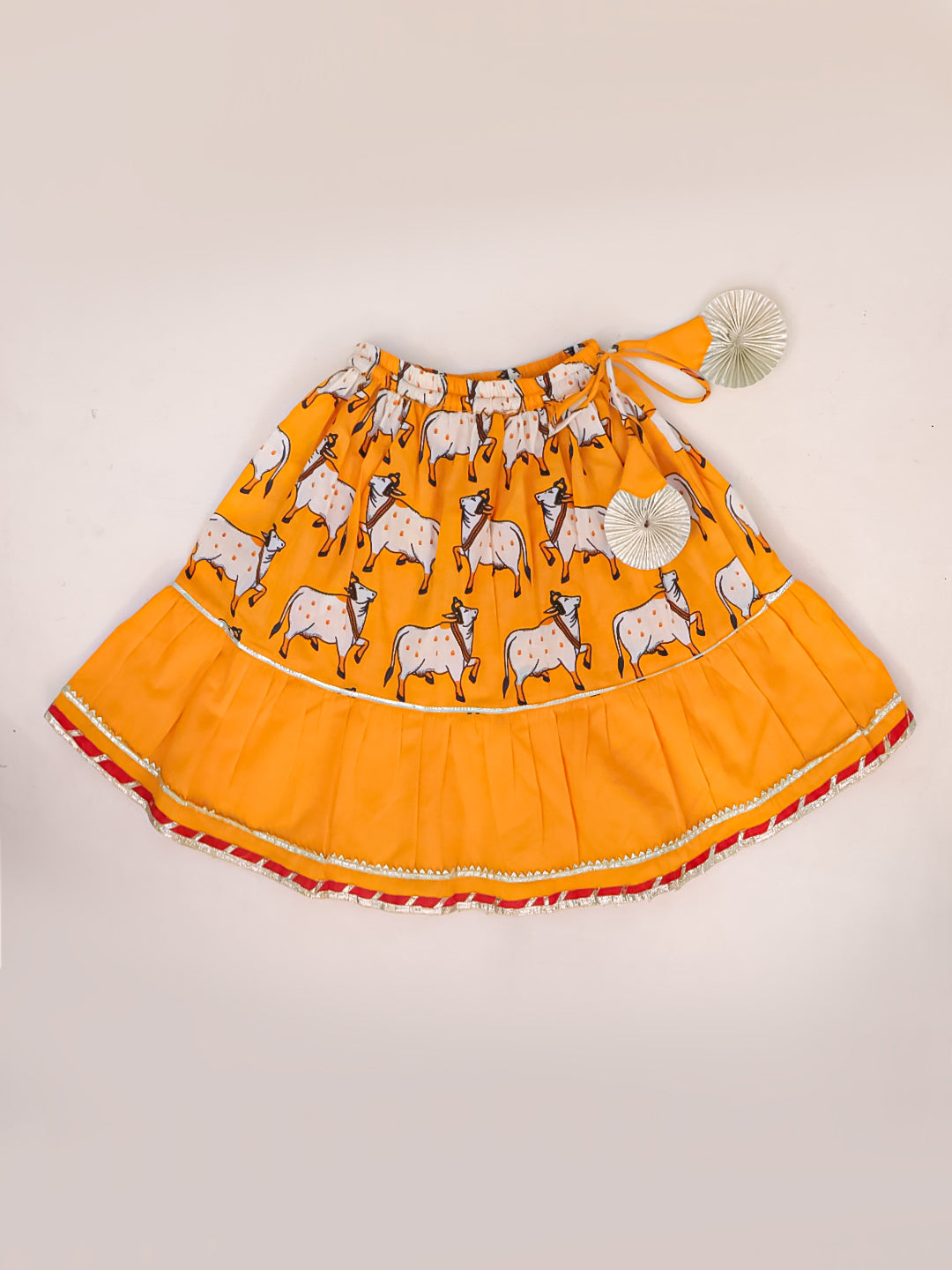 BownBee Pure Cotton Pichwai Print Lehenga Choli Set For Infant Girls - Red