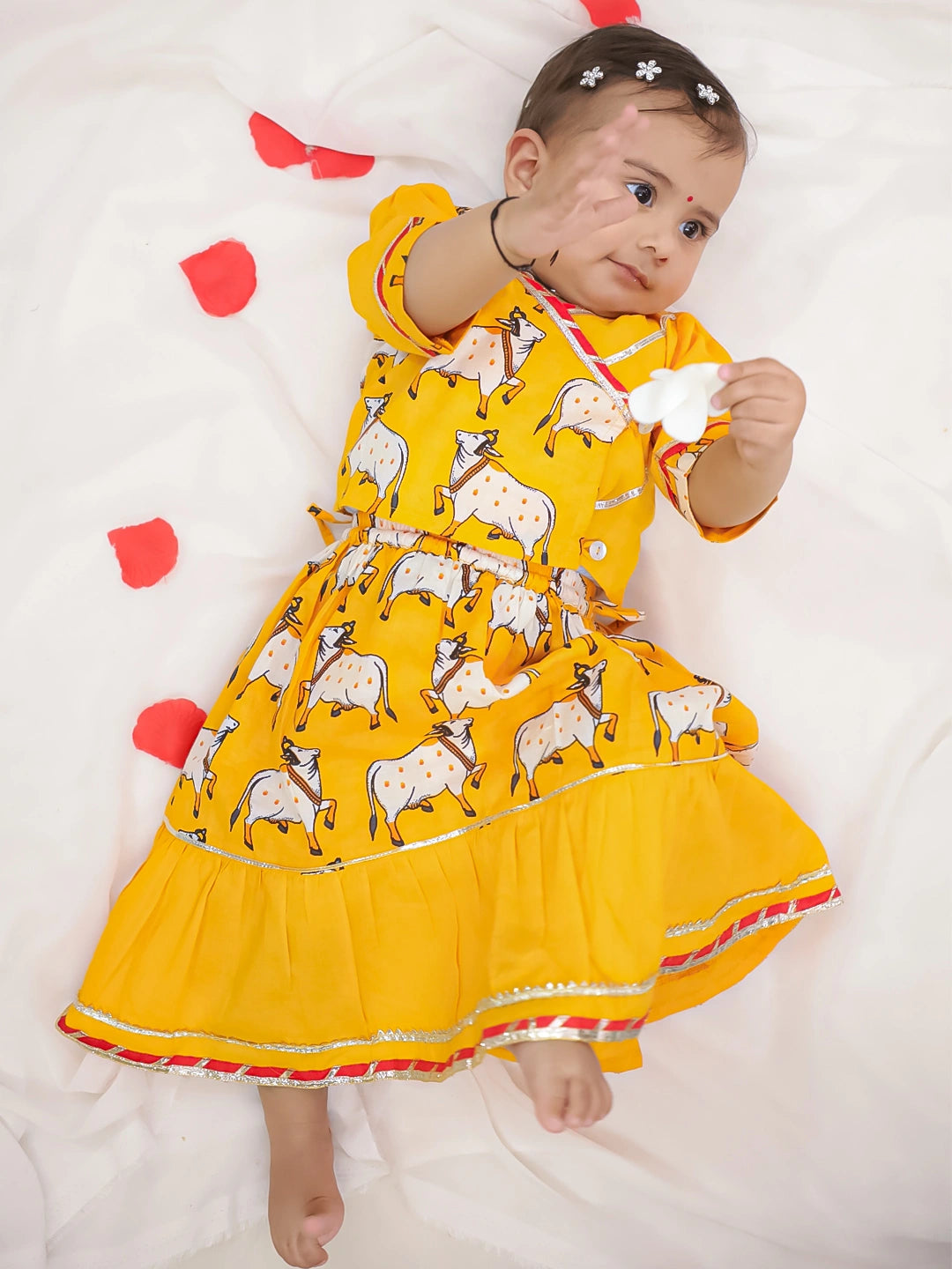BownBee Pure Cotton Pichwai Print Lehenga Choli Set For Infant Girls