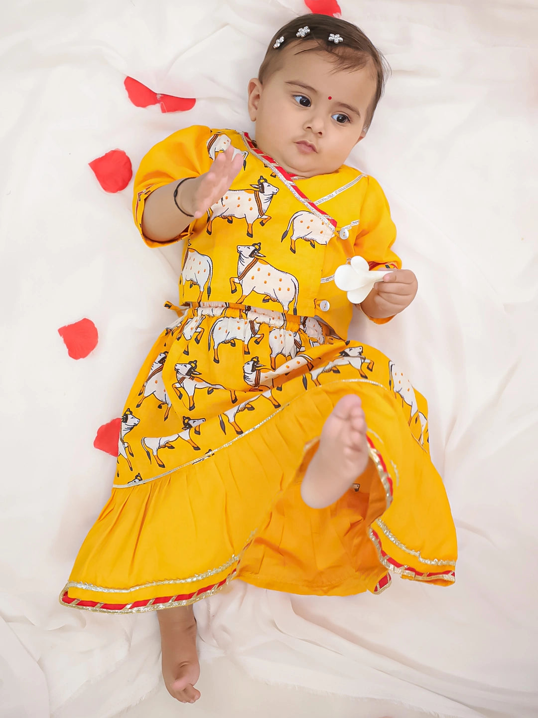BownBee Pure Cotton Pichwai Print Lehenga Choli Set For Infant Girls