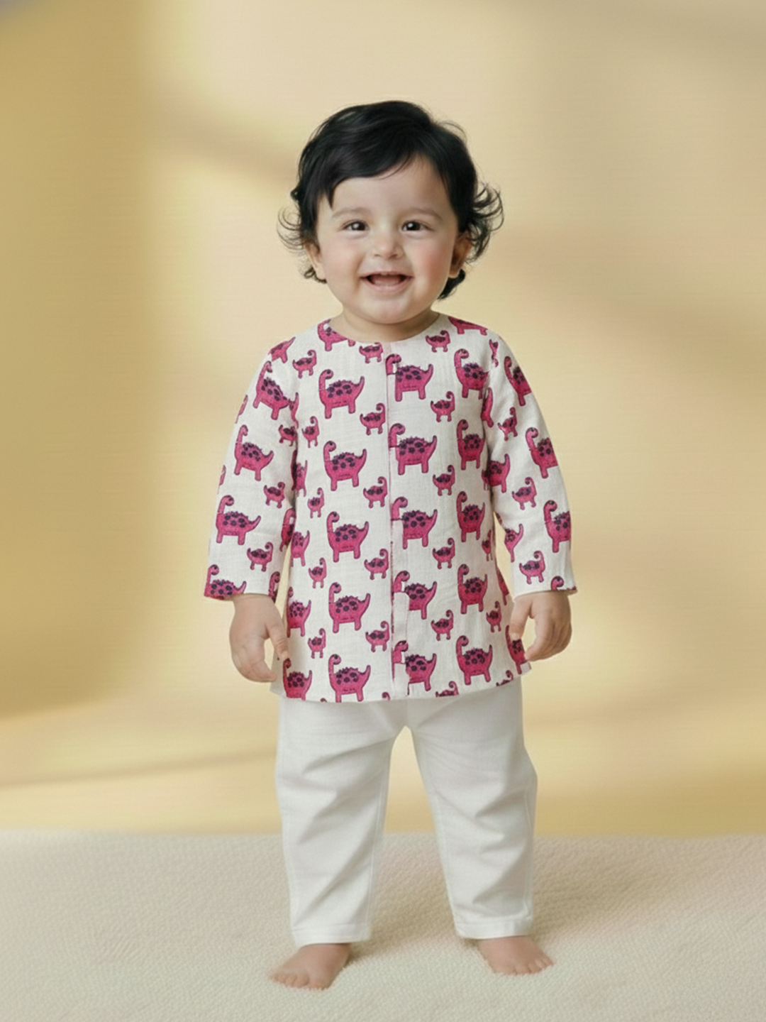 BownBee Fullsleeves Quirky Print  Kurta Pyjama For Infant Boy - Green