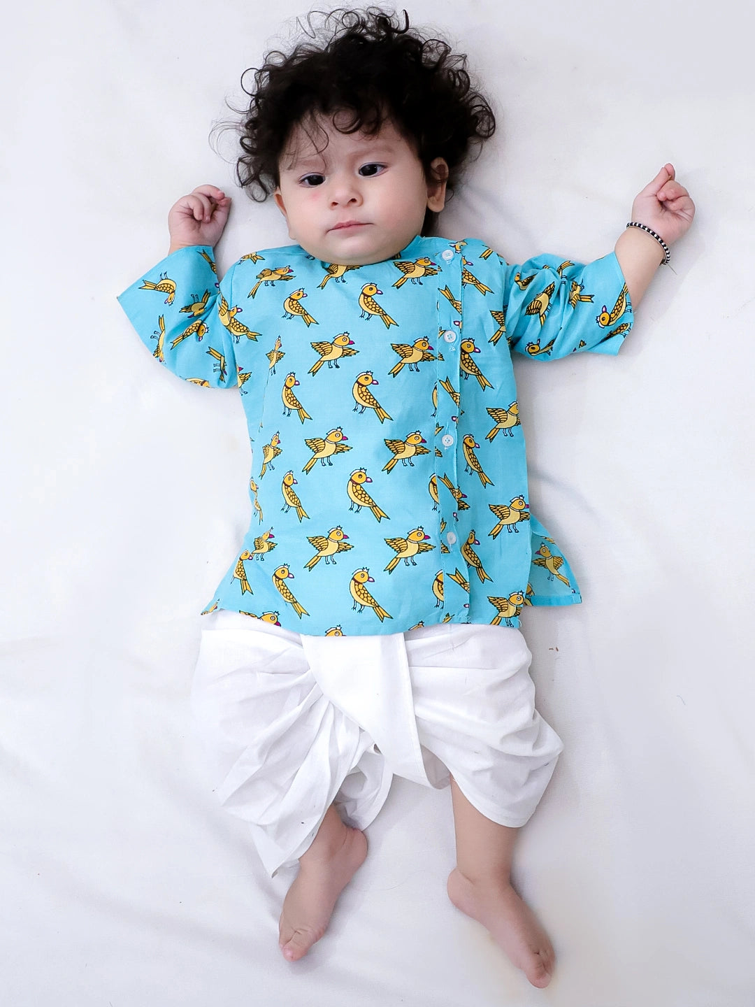 Bownbee Boys Pure Cotton Dhoti Kurta For Infants  - Printed - Indigo