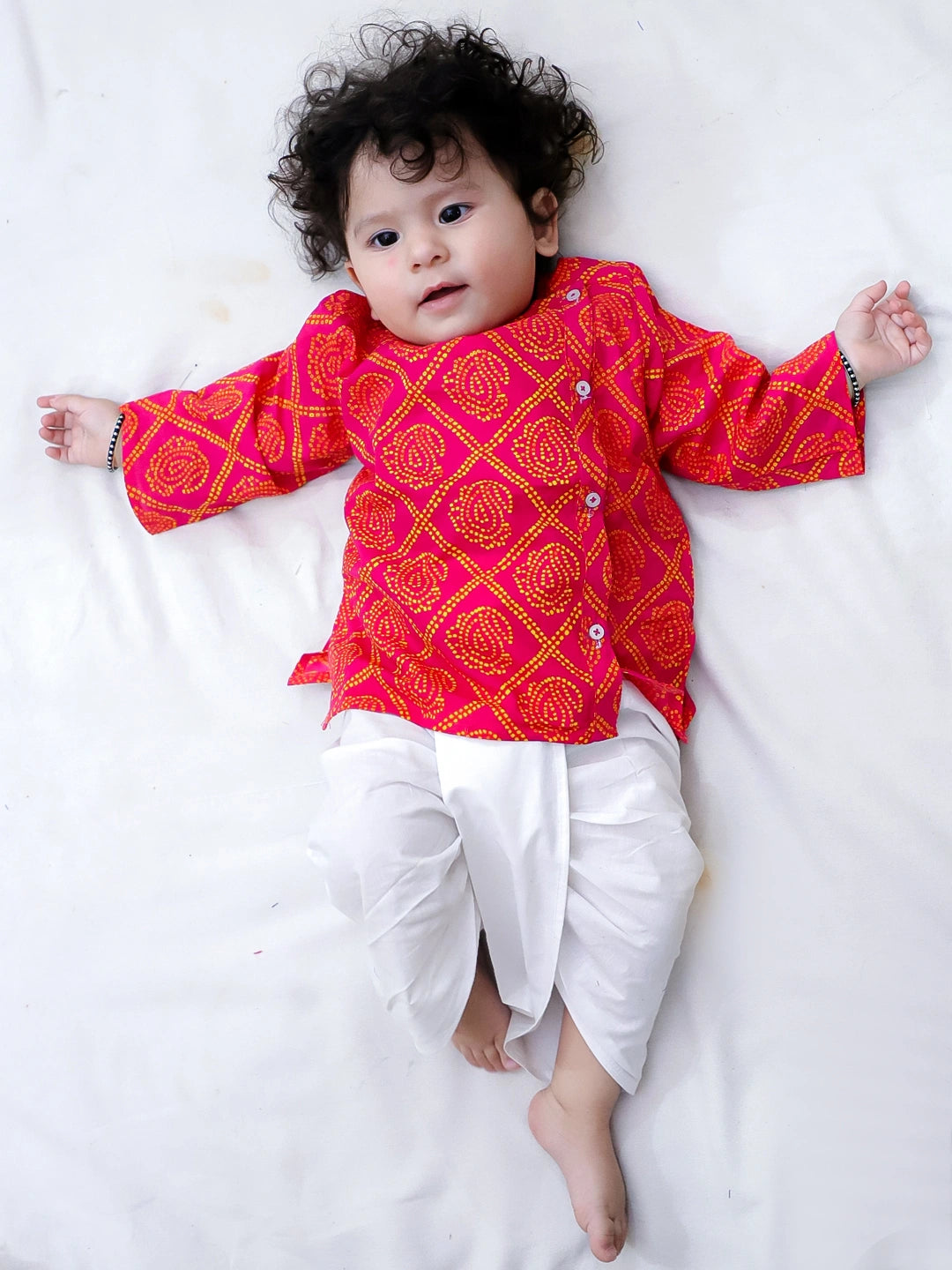 Bownbee Boys Pure Cotton Dhoti Kurta For Infants  - Printed - Indigo