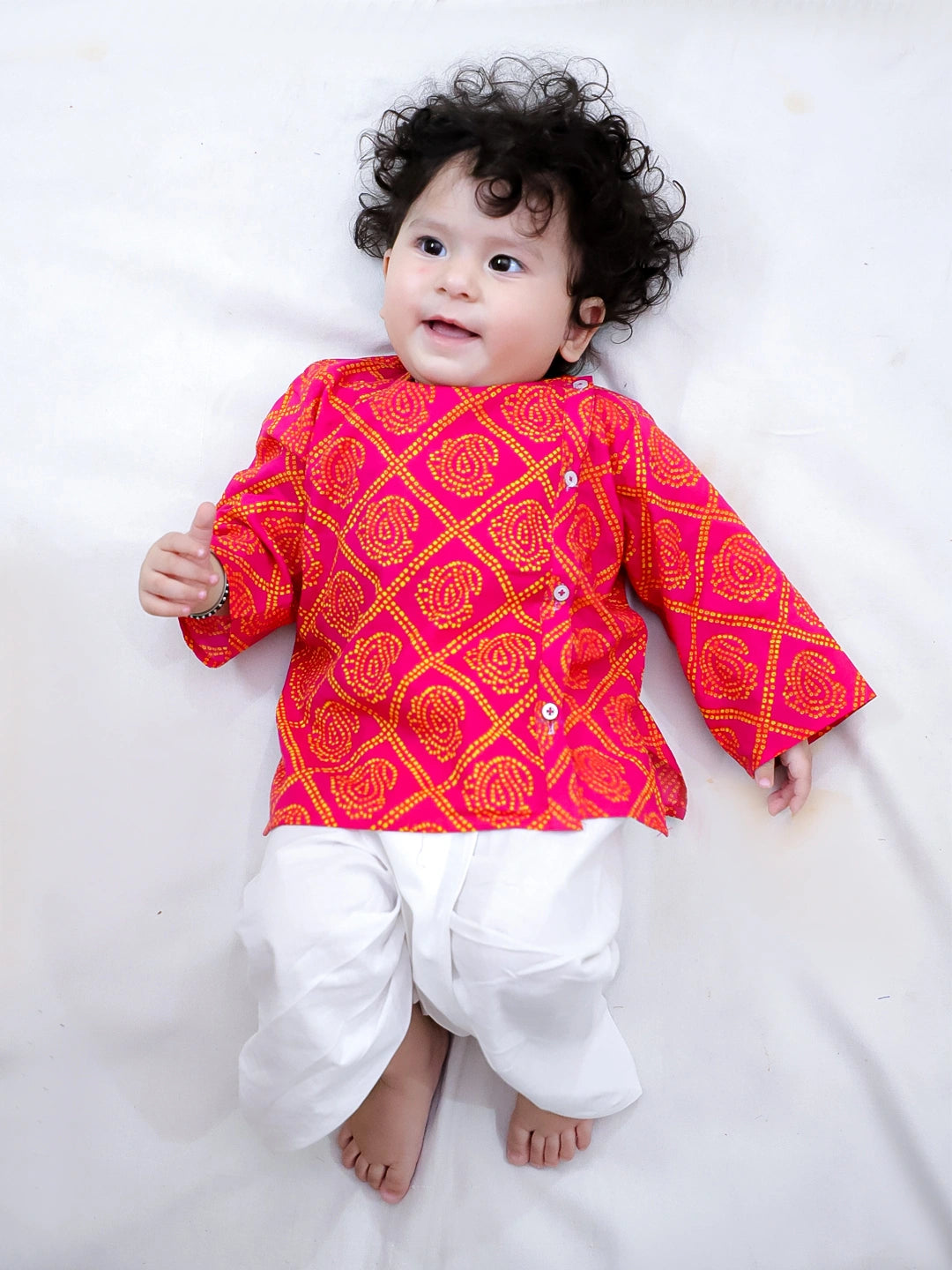 Bownbee Boys Pure Cotton Dhoti Kurta For Infants  - Printed - Indigo