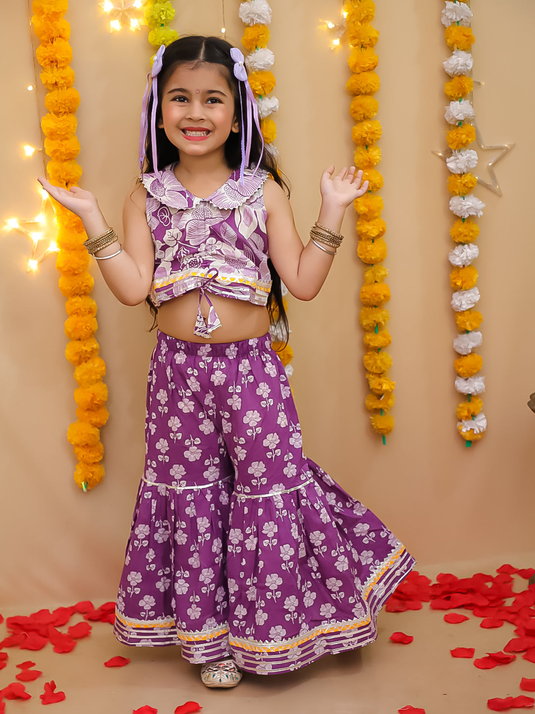 BownBee Pure Cotton Printed Indo-Western Set  For Girls - Yellow