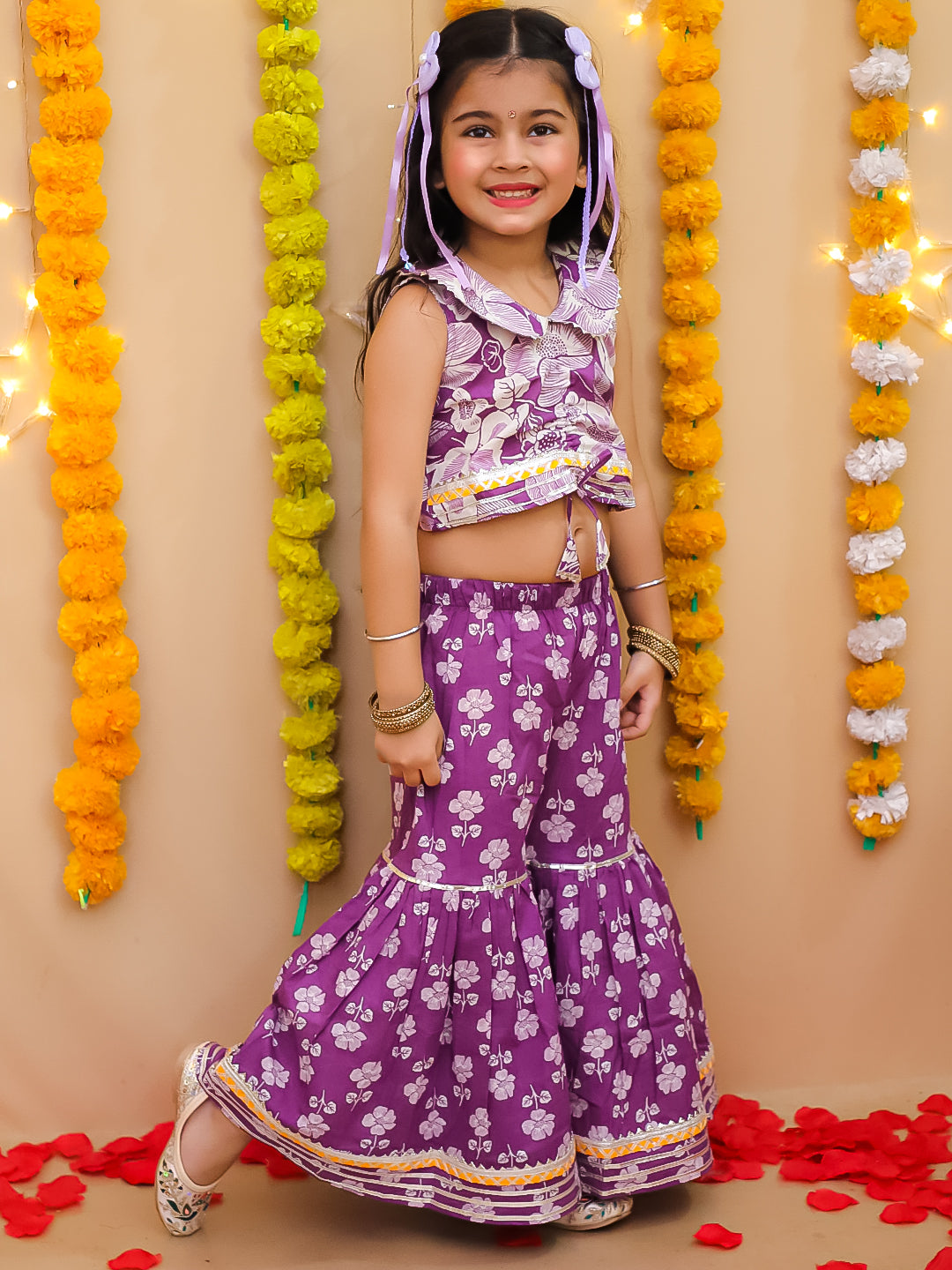 BownBee Pure Cotton Printed Indo-Western Set  For Girls - Yellow