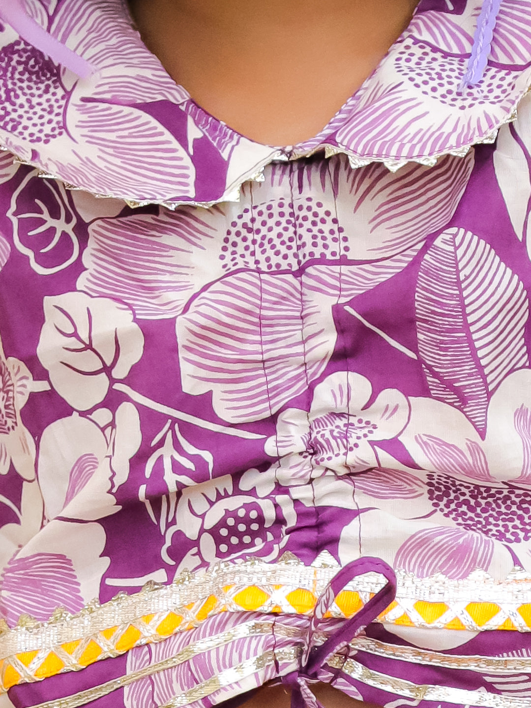 BownBee Pure Cotton Printed Indo-Western Set  For Girls - Yellow