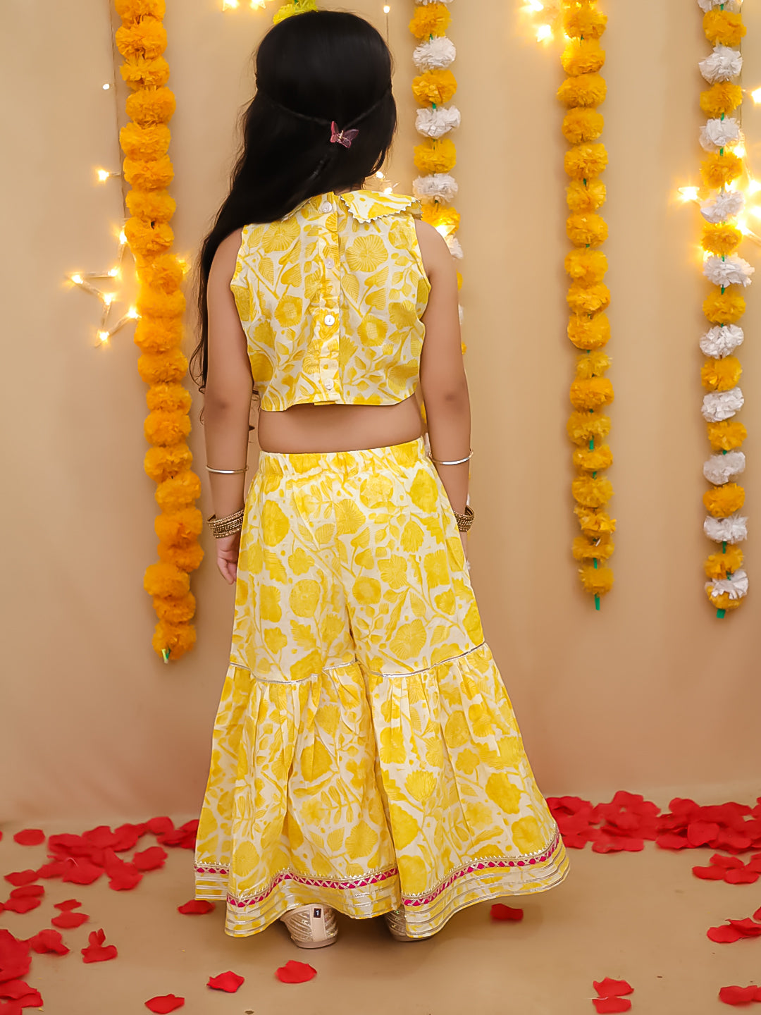 BownBee Pure Cotton Printed Indo-Western Set  For Girls - Yellow