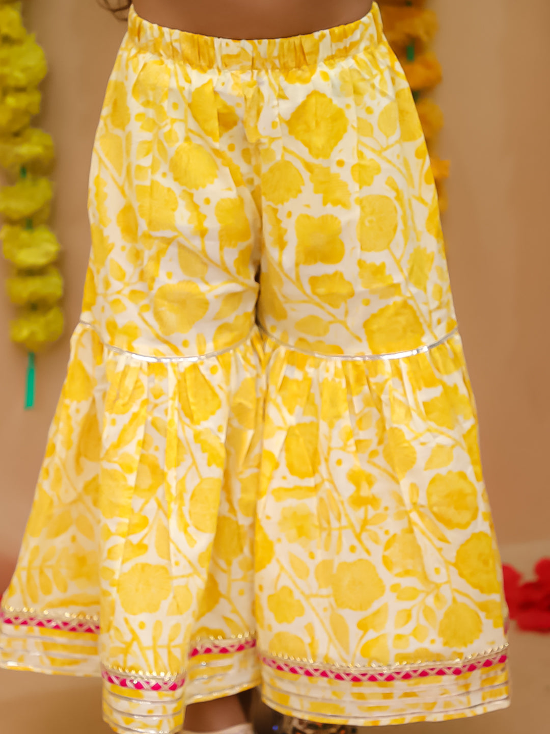 BownBee Pure Cotton Printed Indo-Western Set  For Girls - Yellow