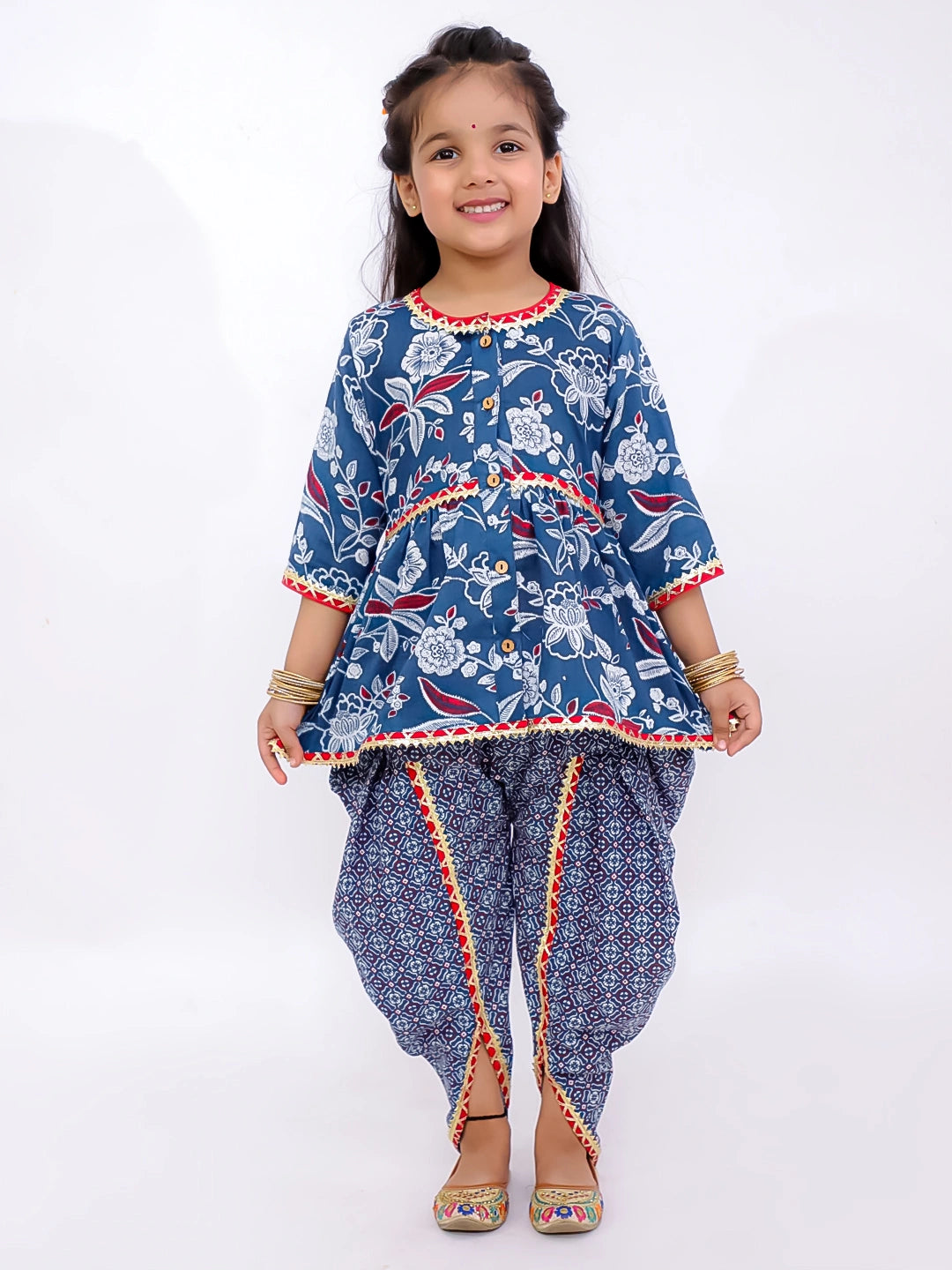 BownBee Floral  3/4th Sleeves Top & Bottom Ethnic Clothing Set For Girls