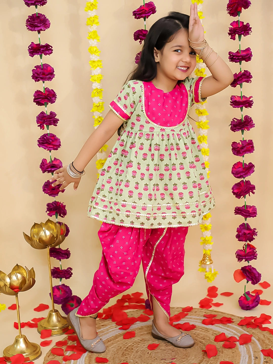 BownBee Festive Kurti Dhoti With Dhoti Kurta Sibling Set For Infants