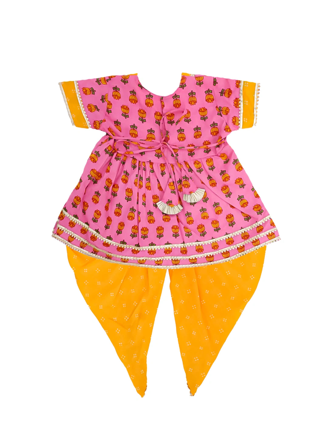 BownBee Floral Short Sleeves Dhoti Kurta Set For Girls - Pink