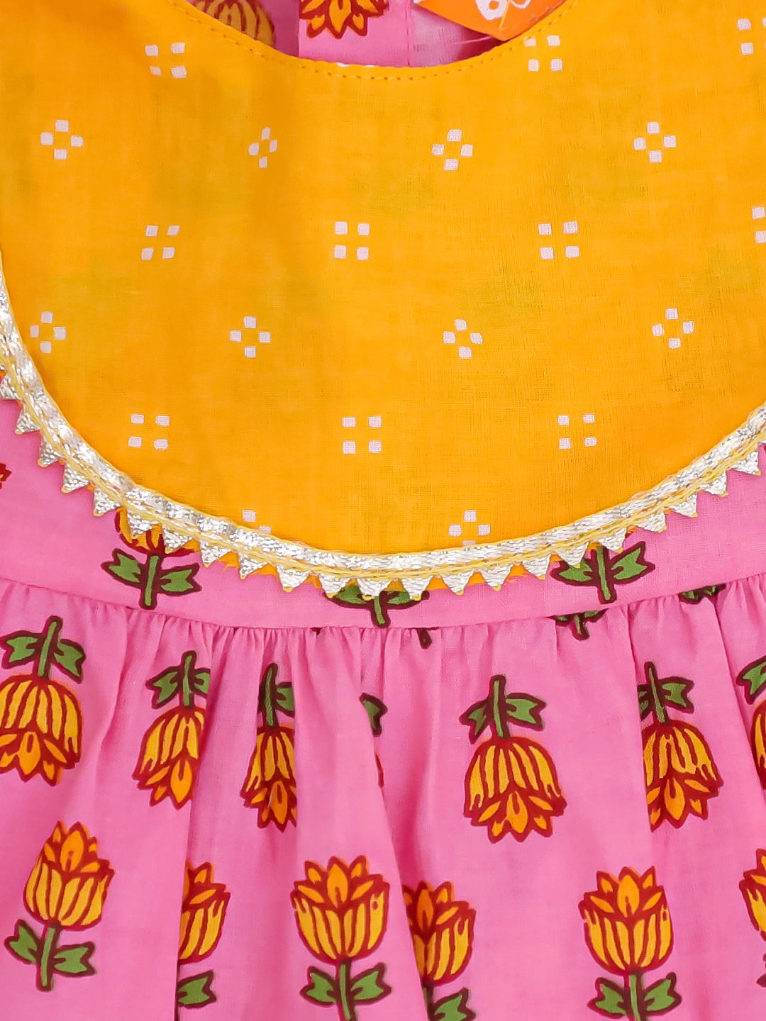 BownBee Floral Short Sleeves Dhoti Kurta Set For Girls - Pink