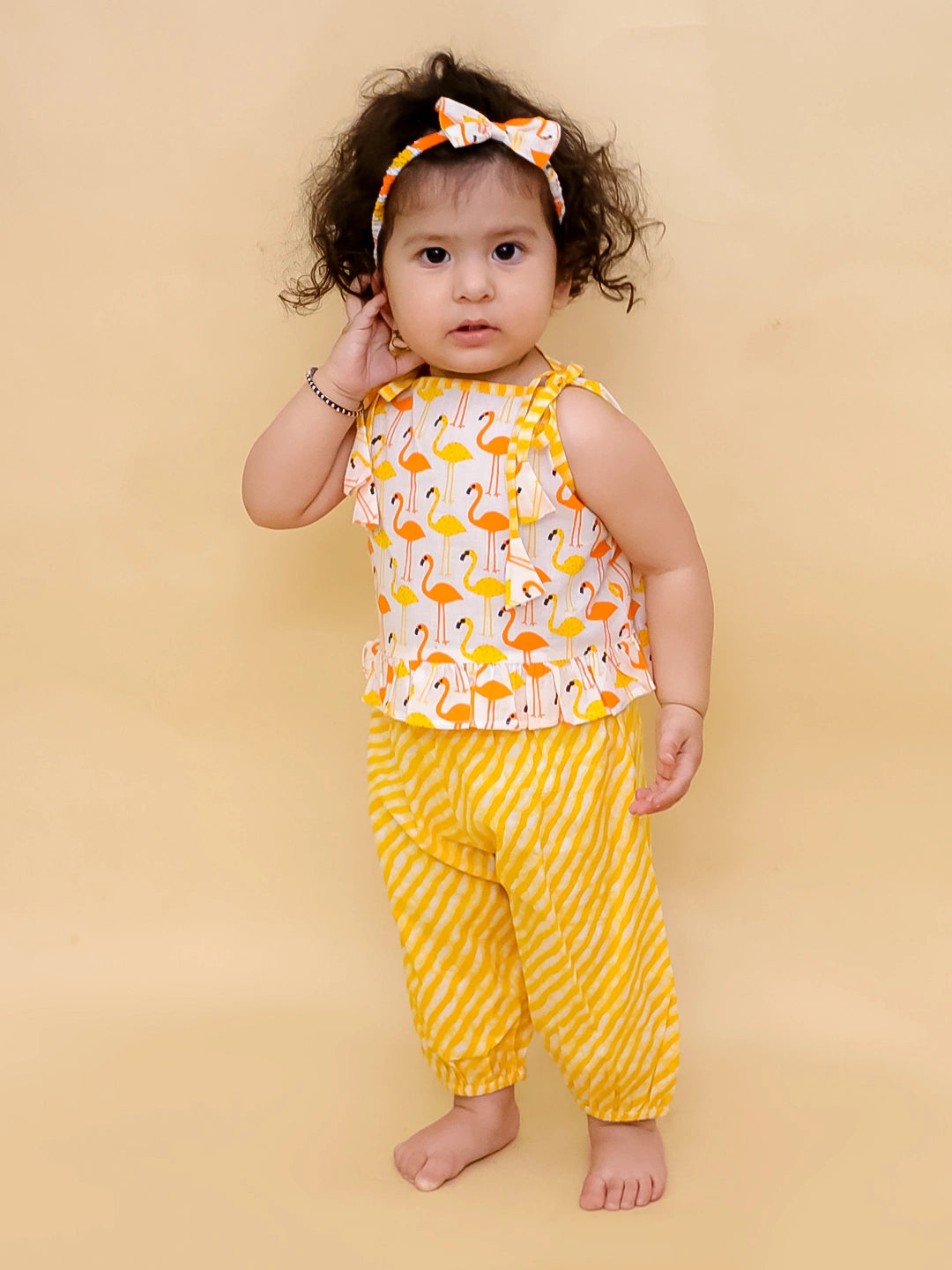 Bownbee Girls Cotton Clothing Set For Infants  - Printed - Yellow