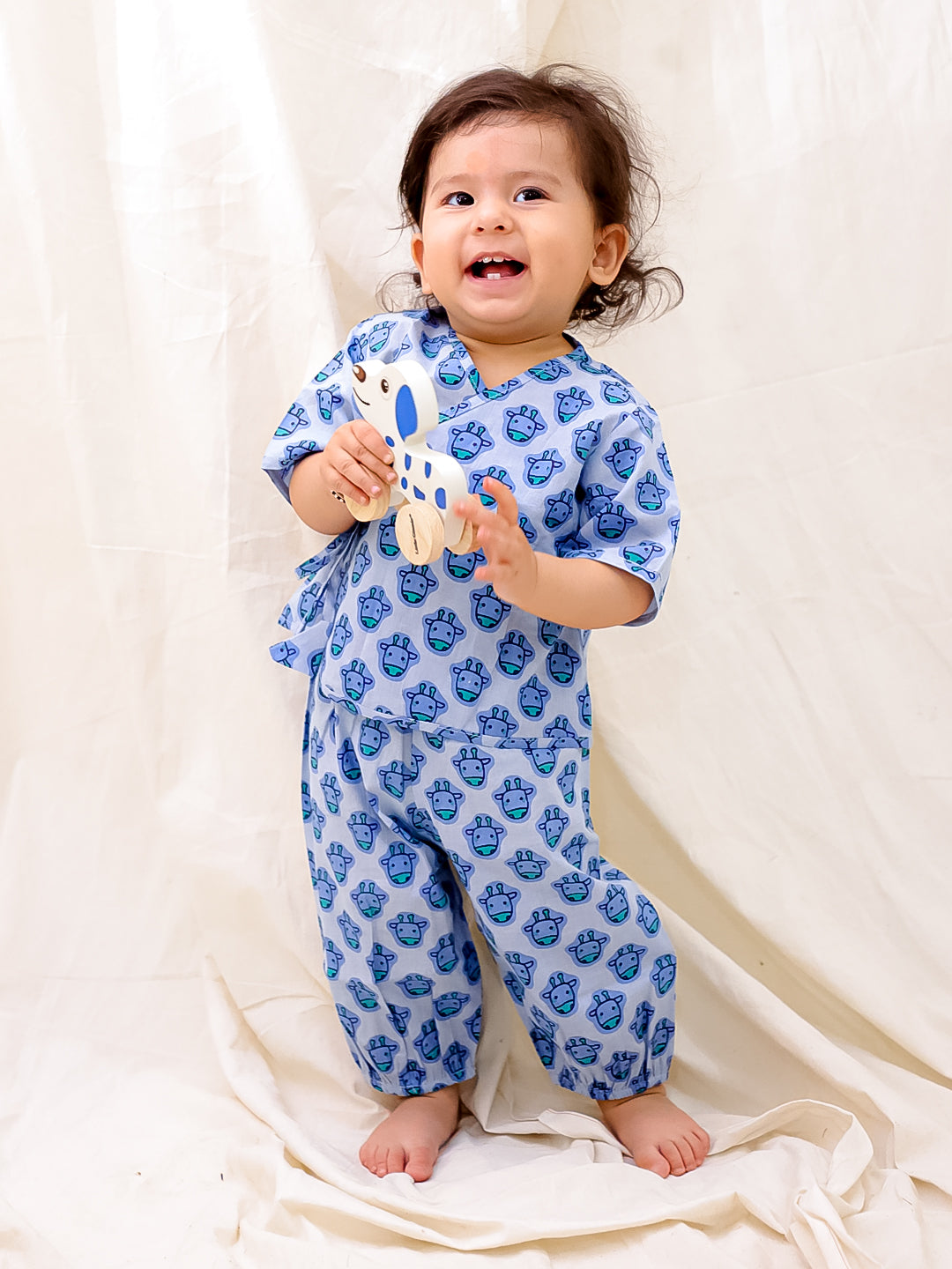 BownBee Short Sleeve Jhabla & Harem Set For Infant Boys - Blue