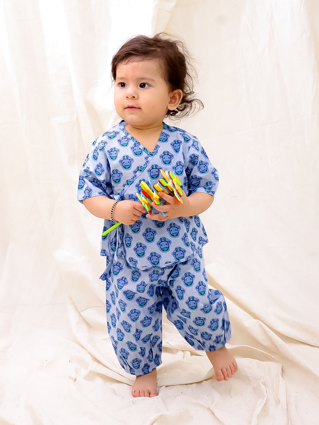 BownBee Short Sleeve Jhabla & Harem Set For Infant Boys - Blue