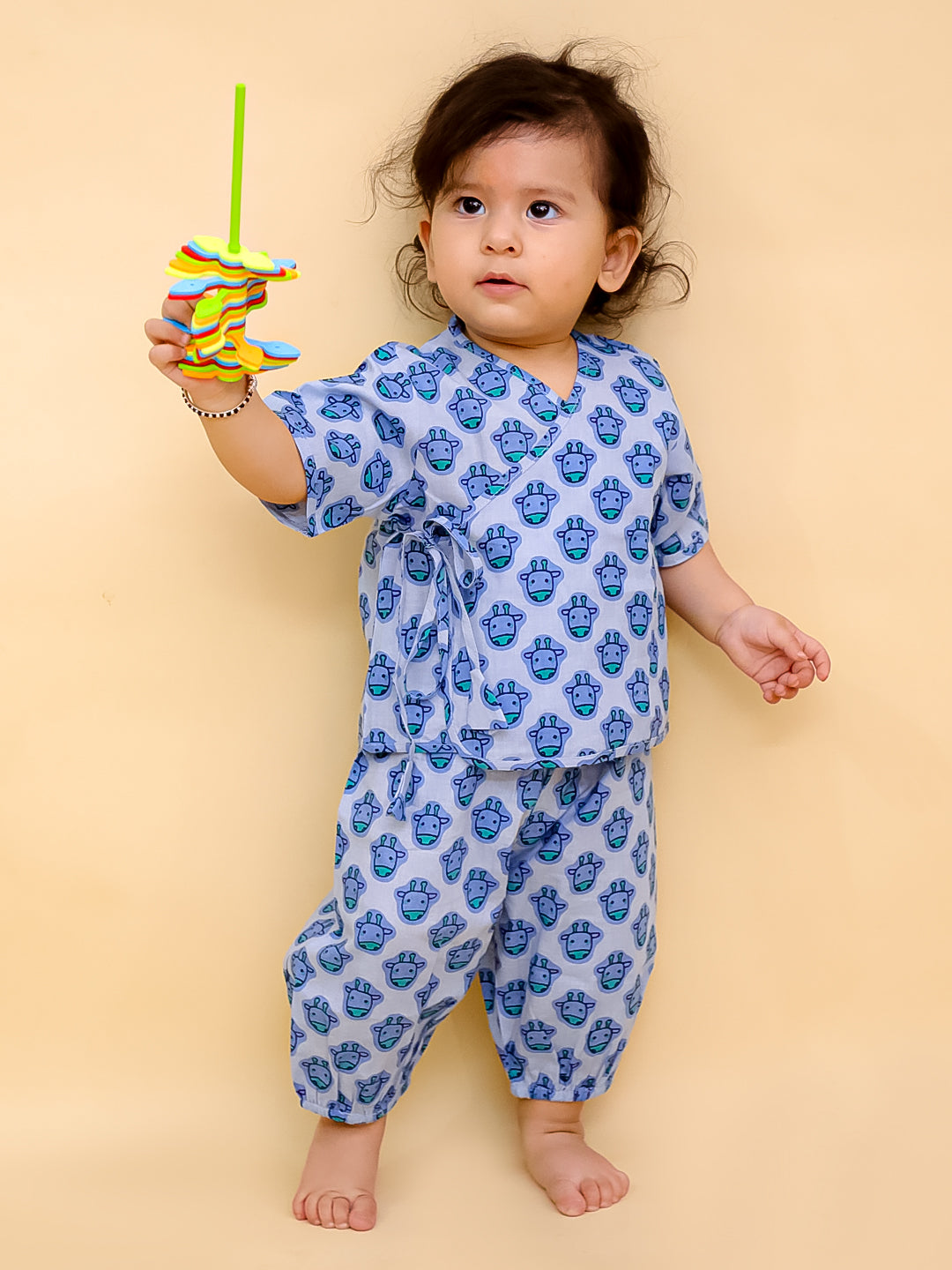 BownBee Short Sleeve Jhabla & Harem Set For Infant Boys - Blue