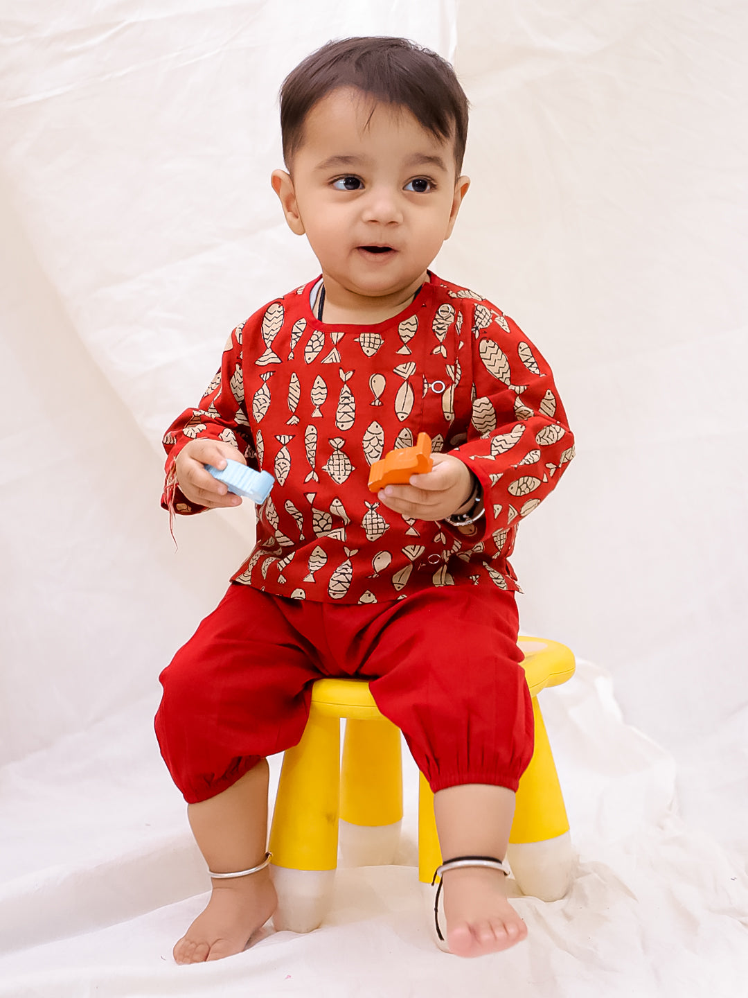 BownBee Full Sleeves Jhabla & Harem Set For Infant Boys - Maroon