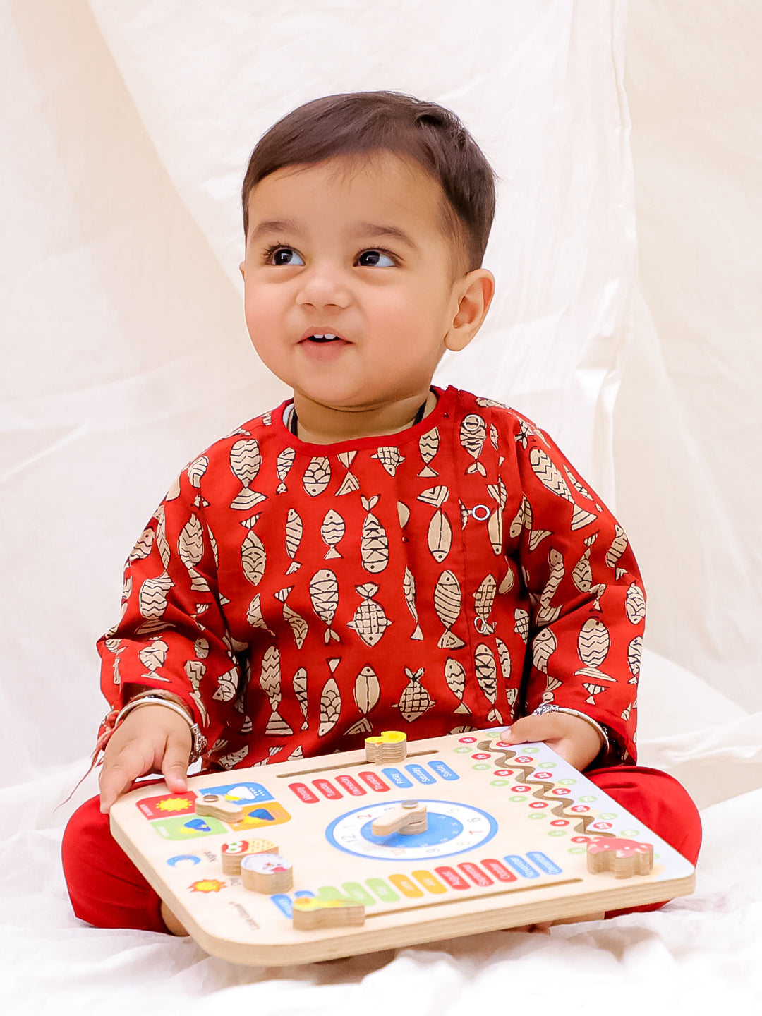 BownBee Full Sleeves Jhabla & Harem Set For Infant Boys - Maroon