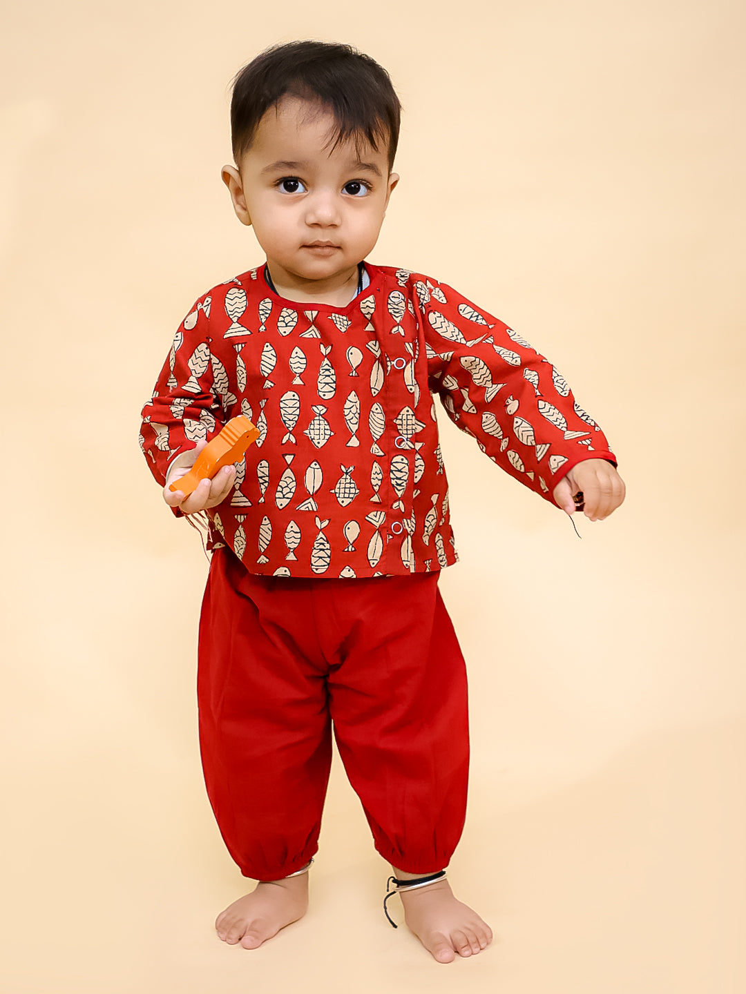 BownBee Full Sleeves Jhabla & Harem Set For Infant Boys - Maroon