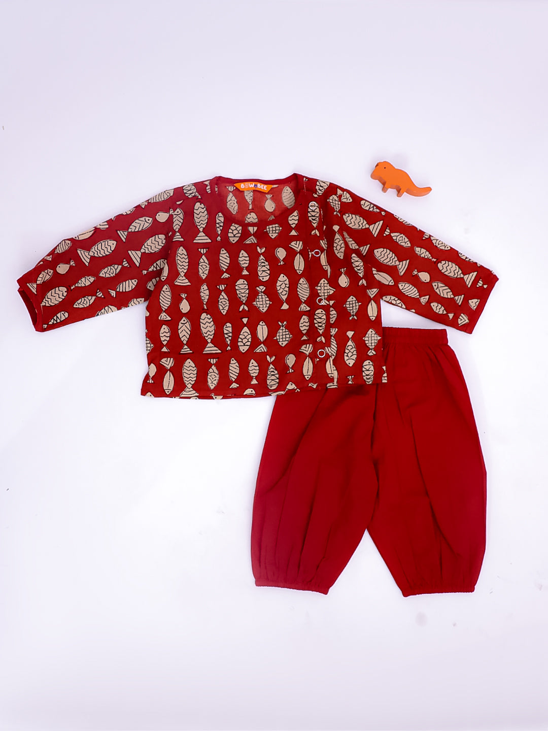 BownBee Full Sleeves Jhabla & Harem Set For Infant Boys - Maroon