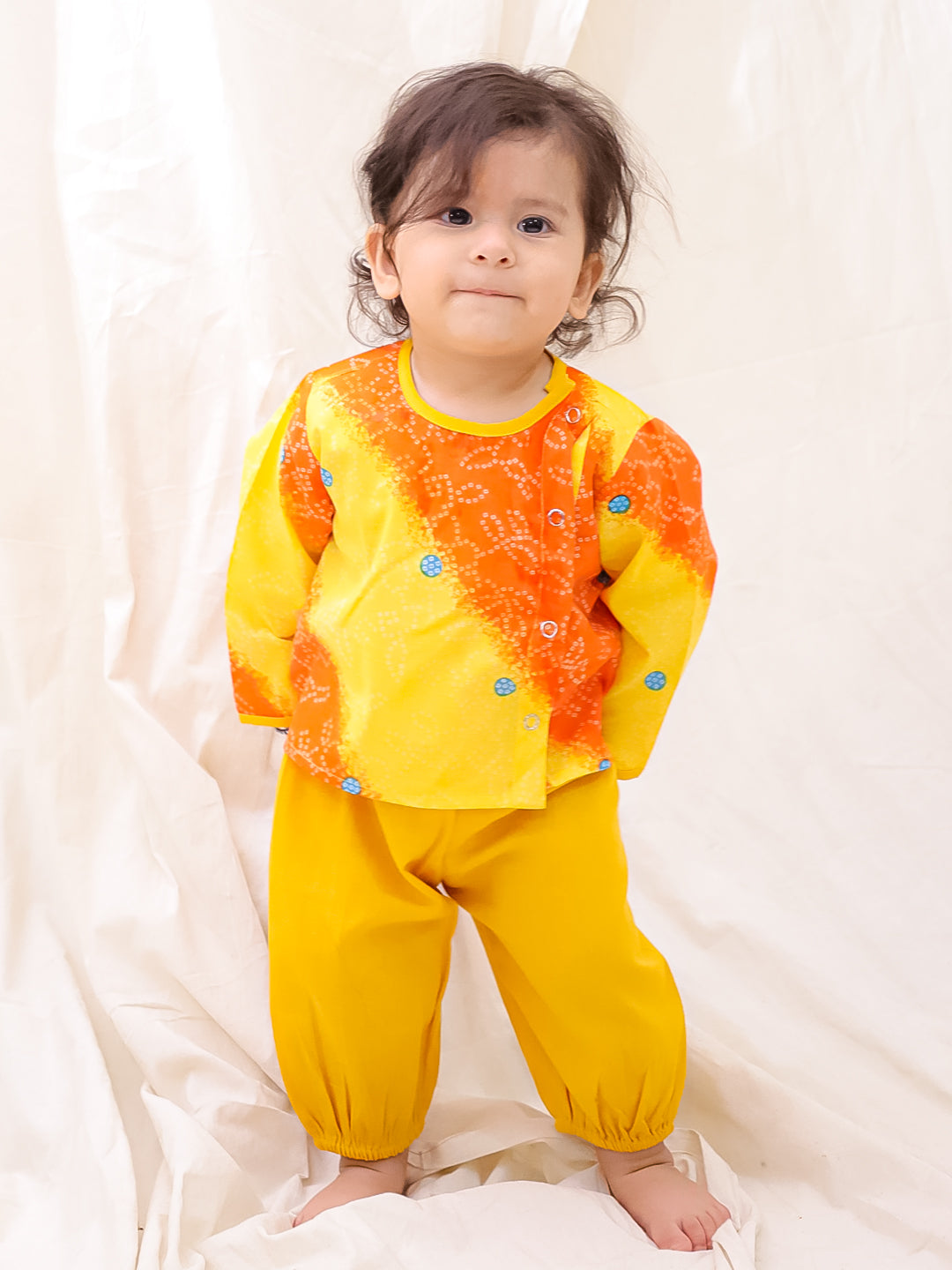 BownBee Short Full Sleeves Jhabla & Harem Set For Infant Boys - Orange