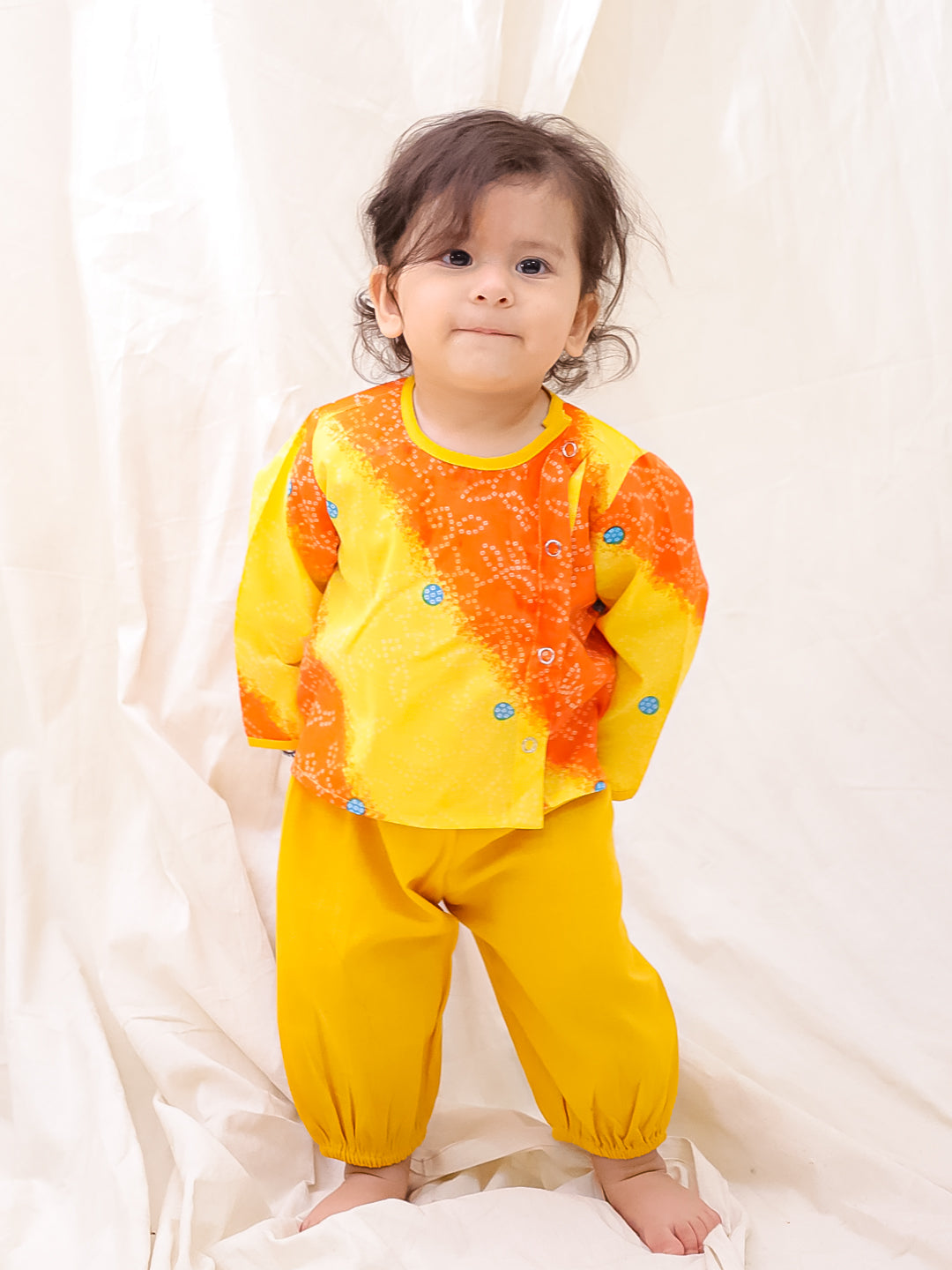 BownBee Short Full Sleeves Jhabla & Harem Set For Infant Boys - Orange