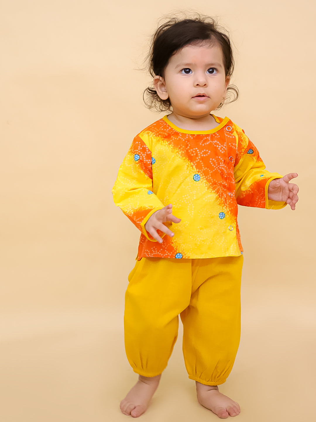 BownBee Short Full Sleeves Jhabla & Harem Set For Infant Boys - Orange