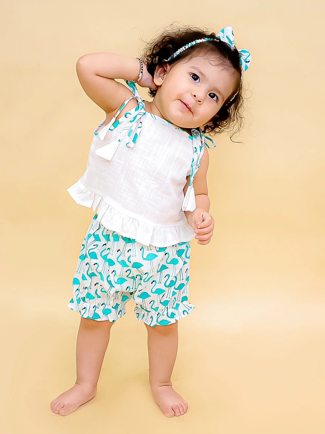 Bownbee Girls Cotton Clothing Set For Infants  - Printed - White