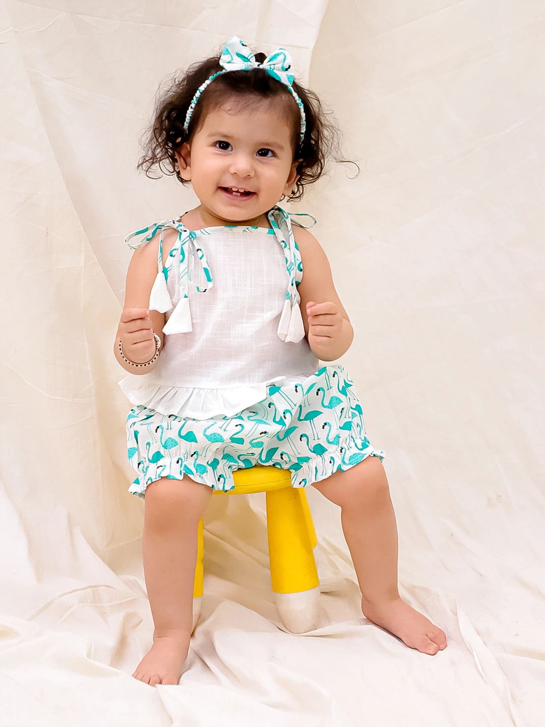 Bownbee Girls Cotton Clothing Set For Infants  - Printed - White