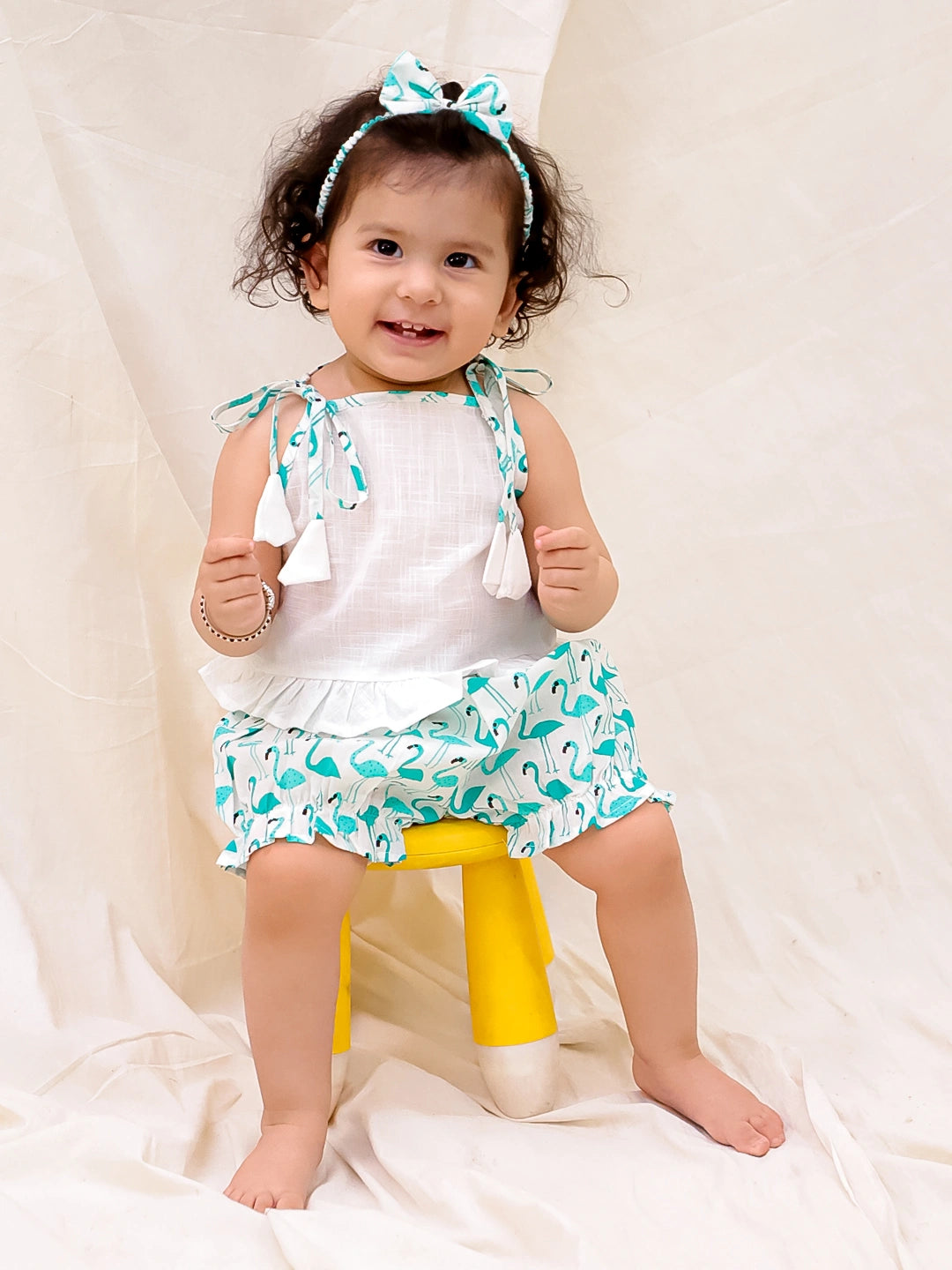 Bownbee Girls Cotton Clothing Set For Infants  - Printed - Yellow