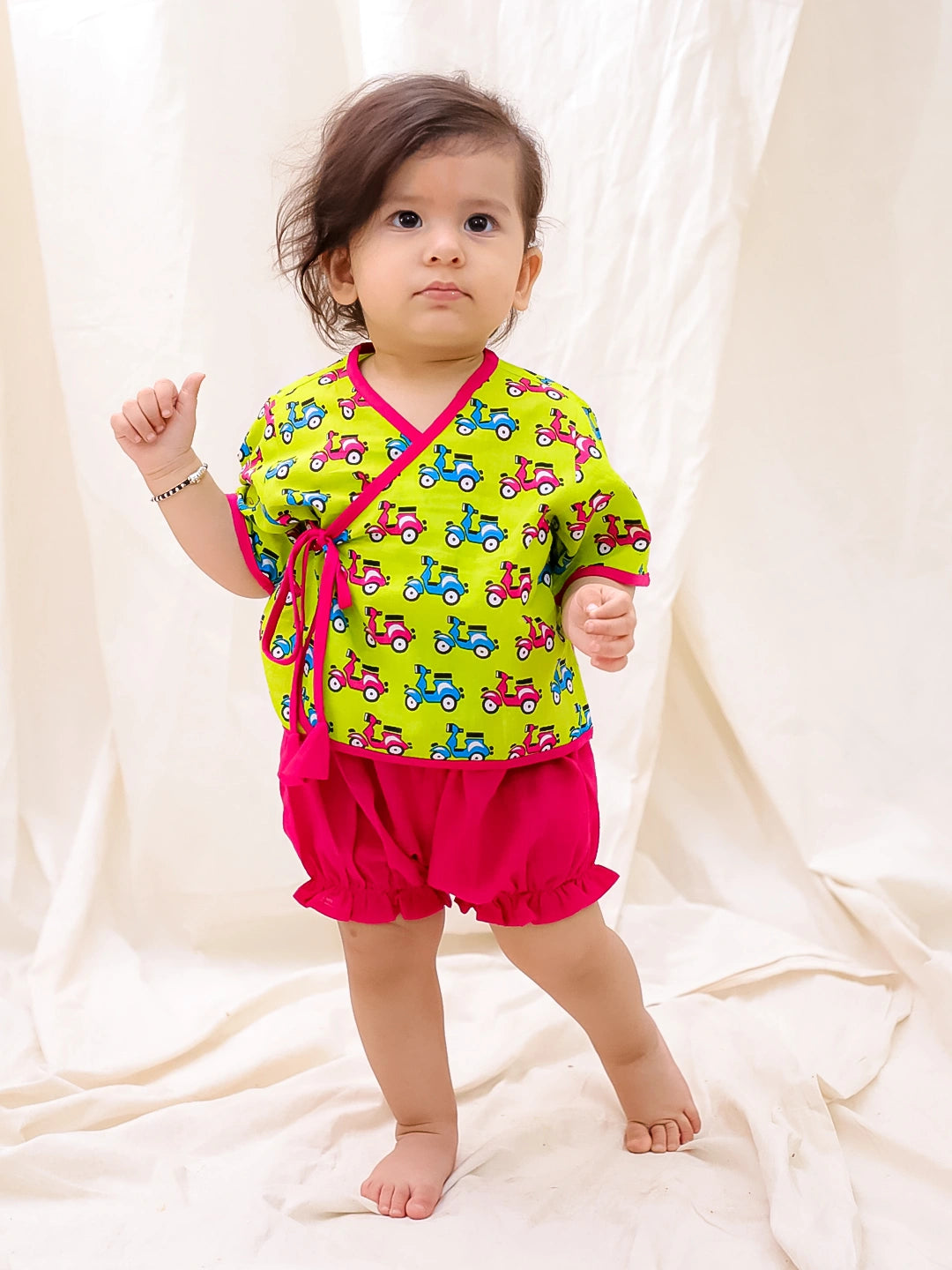 BownBee Full Sleeves Jhabla & Shorts Set For Infant Girls