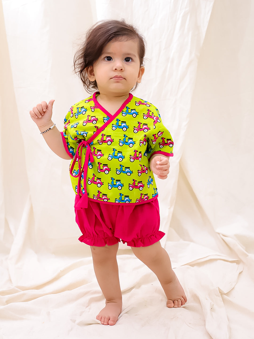 BownBee Short Sleeve  Jhabla & Shorts Set For Infant Boys - Green
