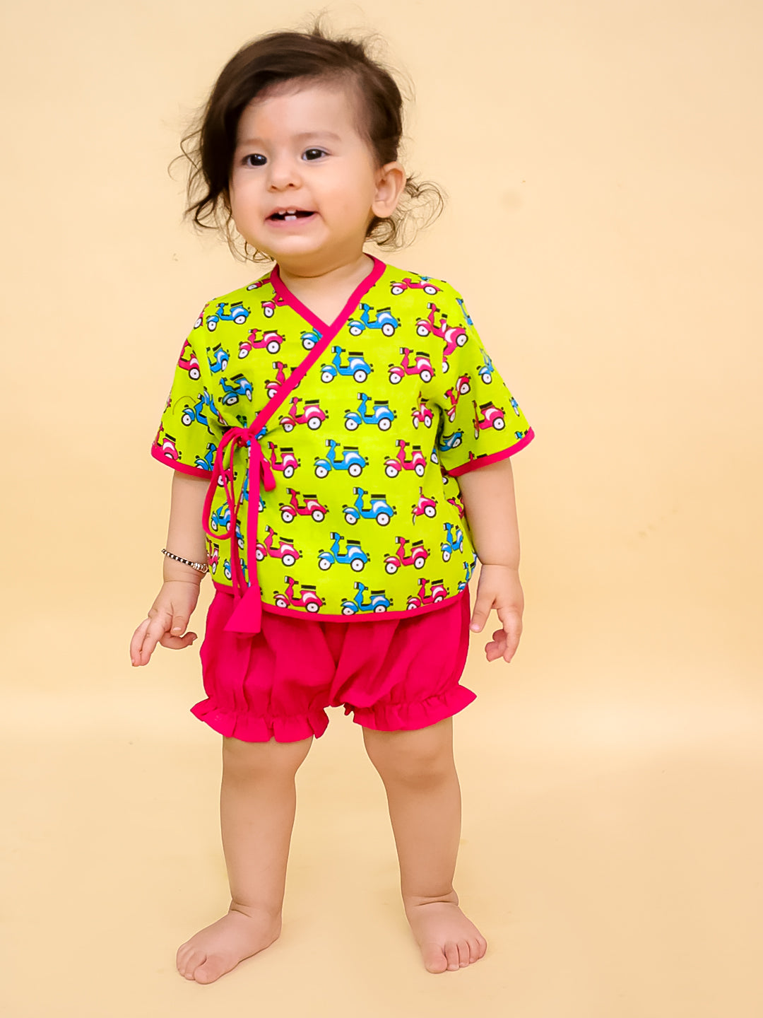 BownBee Short Sleeve  Jhabla & Shorts Set For Infant Boys - Green