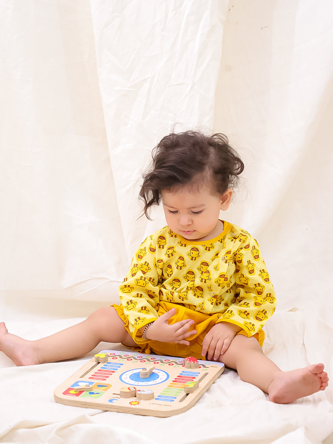 BownBee Short Full Sleeves Jhabla & Shorts Set For Infant Boys - Yellow