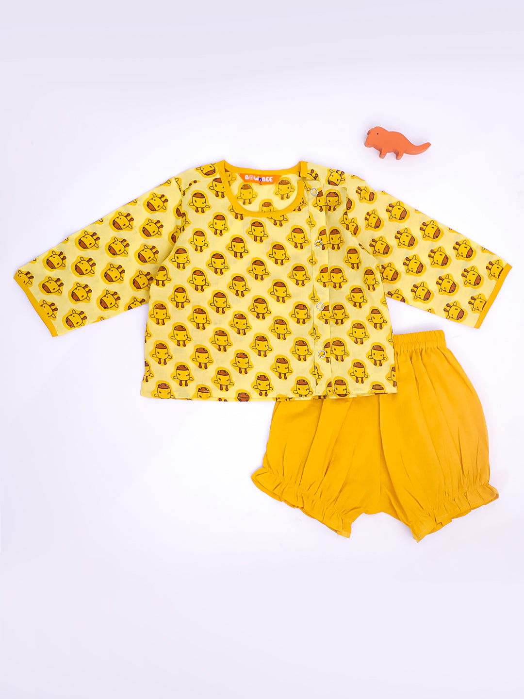 BownBee Short Full Sleeves Jhabla & Shorts Set For Infant Boys - Yellow