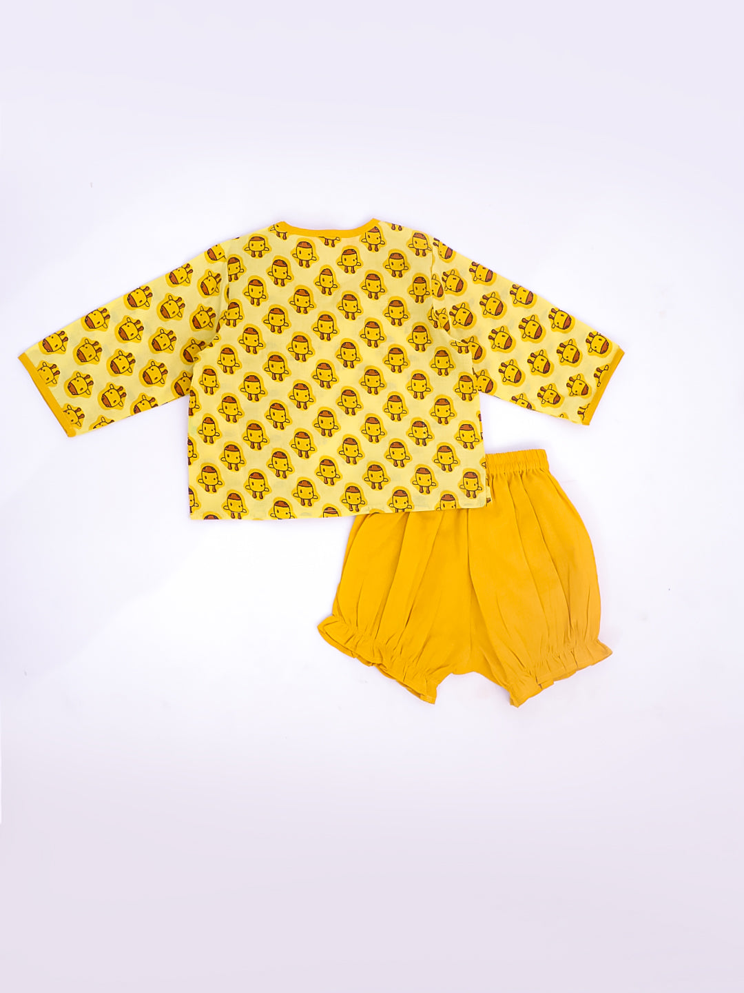 BownBee Short Full Sleeves Jhabla & Shorts Set For Infant Boys - Yellow