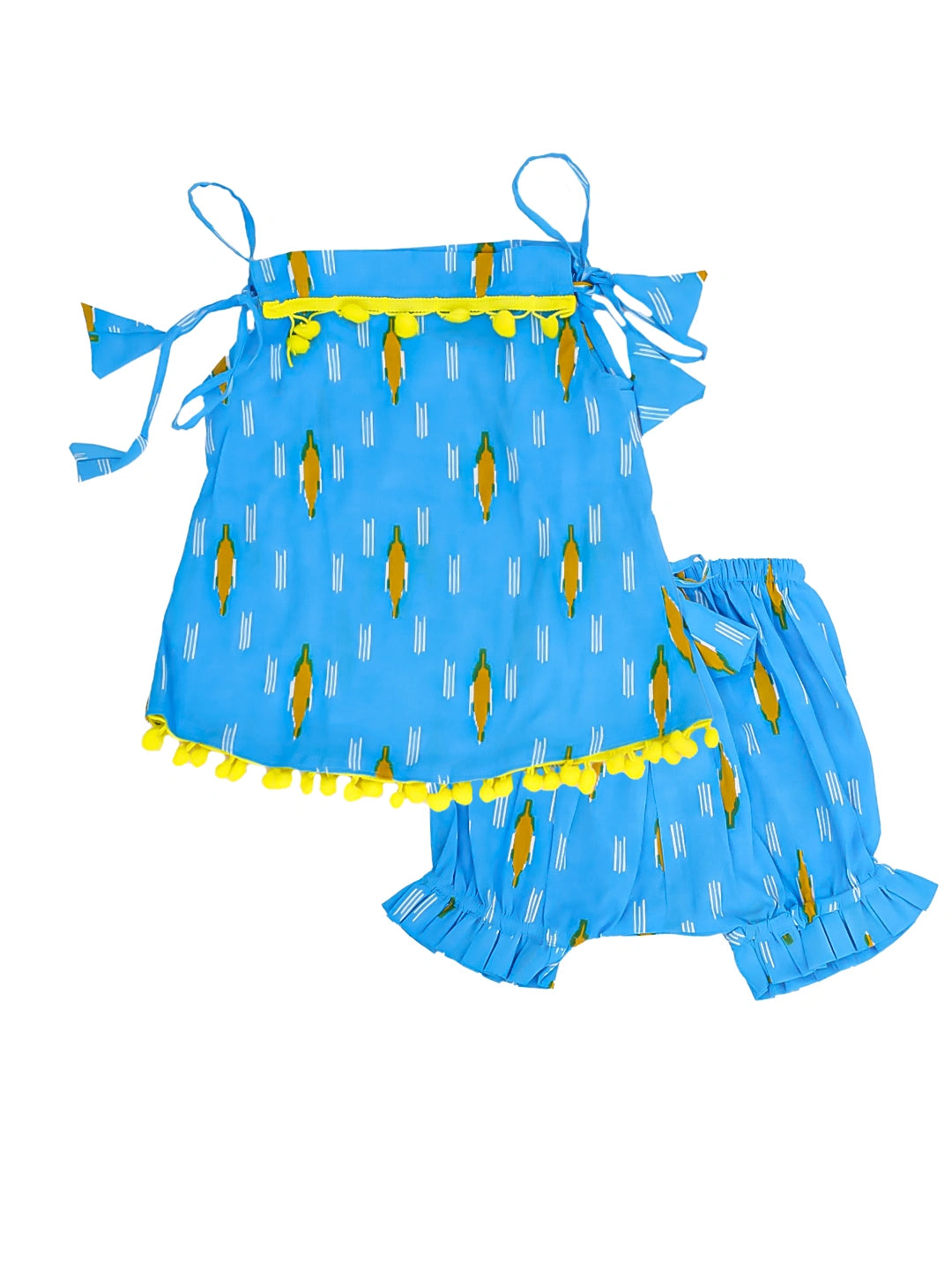 BownBee Infants Pure Cotton Printed Sleeves Jhabla Set for Girls | Soft & Comfortable Baby Wear- White