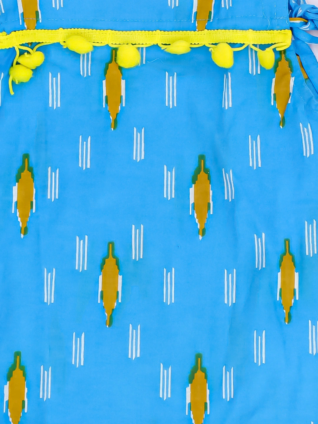 BownBee Infants Pure Cotton Printed Sleeves Jhabla Set for Girls | Soft & Comfortable Baby Wear- White